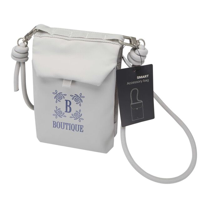 Kundengeschenk SMART RFID Zubehörtasche – hellgrau – mit Logo bedruckt 48h Express-Druck für Messen & Promotion