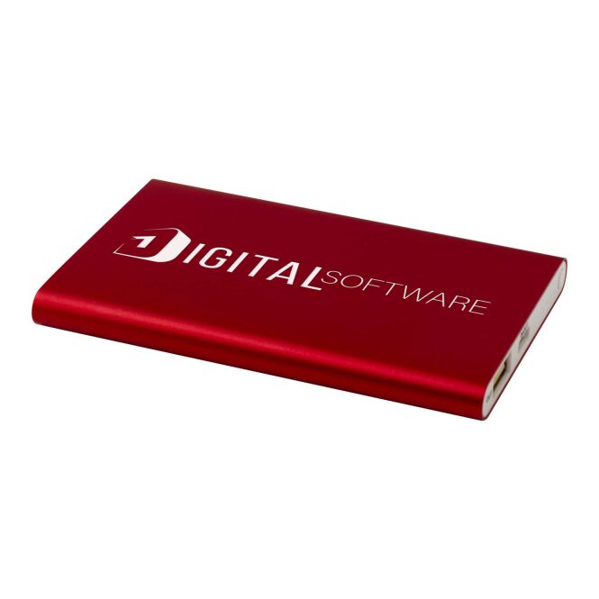 Premium-Werbegeschenk Pep 4000 Aluminium Powerbank mit Express-Gravur – Rot – leistungsstarker Akku für Büro und Business