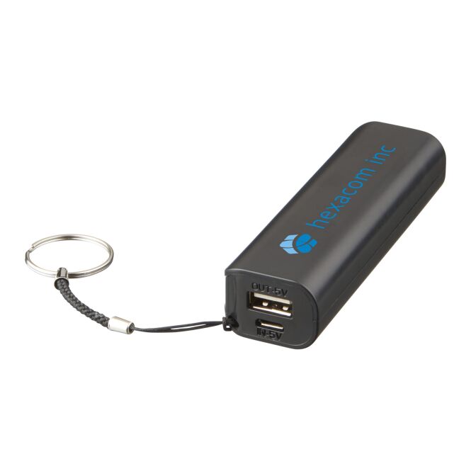 Werbeartikel Powerbank Span 1200 mAh mit Express-Druck – Schwarz – mobiler Stromspeicher für Geschäftskunden