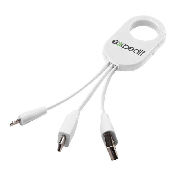 Werbeartikel Troop 3-in-1-Ladekabel mit Express-Druck – Weiss – kompaktes Zubehör für Smartphone und Tablet im Büro