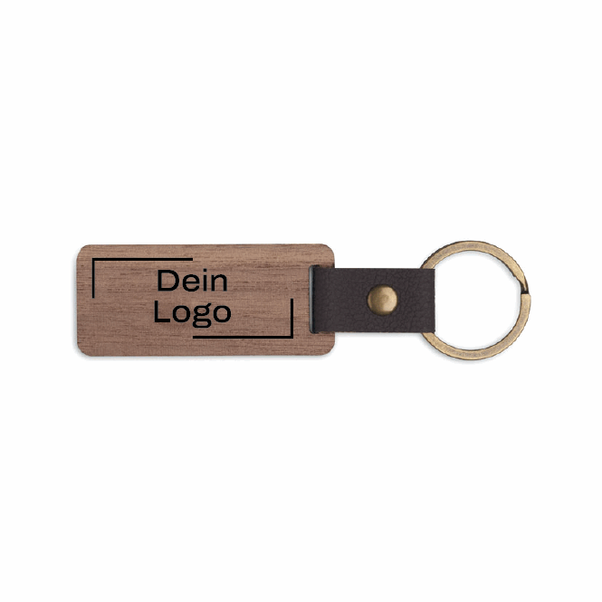 Werbeartikel Schlüsselring Walnuss mit Gravur – Holzfarben – hochwertiger Schlüsselanhänger aus Holz für Firmen und Events