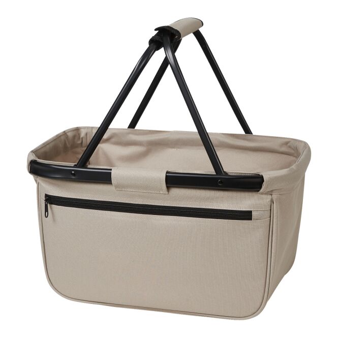 Werbeartikel Shopper BlackBasket mit Logodruck – Beige – faltbarer Einkaufskorb mit Alurahmen für Unternehmen und Messen
