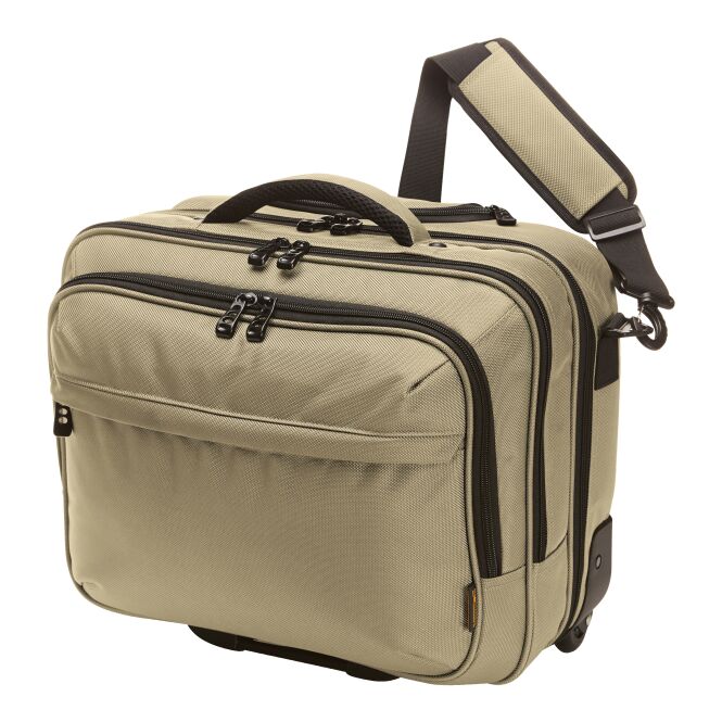 Firmengeschenk Business-Trolley Mission mit Logodruck – Beige – robuster Reisebegleiter für Außendienst und Firmenreisen