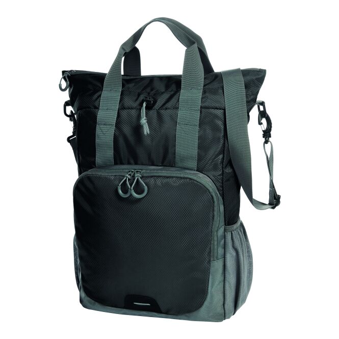 Werbeartikel Multibag STEP mit Logodruck – Schwarz – multifunktionale Tasche mit Rucksackfunktion für Messen und Außendienst