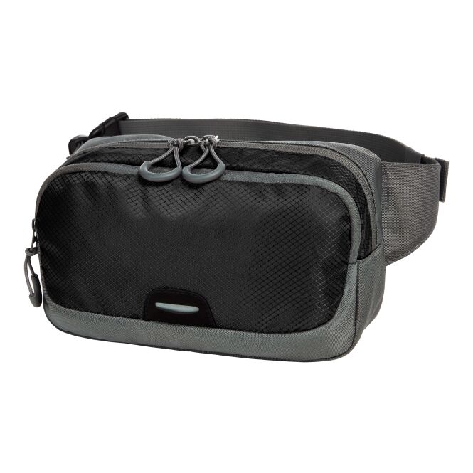 Werbeartikel Gürteltasche Step von Halfar mit Logodruck – Schwarz – praktische Hüfttasche mit Reflektor für Messen und Außendienst
