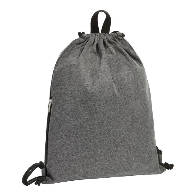 Werbeartikel Zugbeutel Jersey mit Logodruck – Anthrazit – praktischer Rucksack für Messen und Firmenausstattung