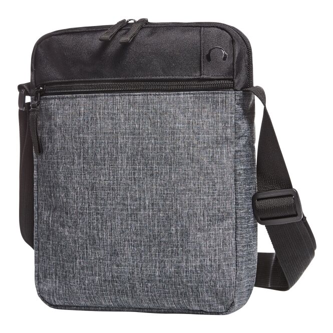 Werbeartikel CrossBag ELEGANCE mit Logodruck – Schwarz-Grau – funktionelle Umhängetasche mit Organizer für Business und Events