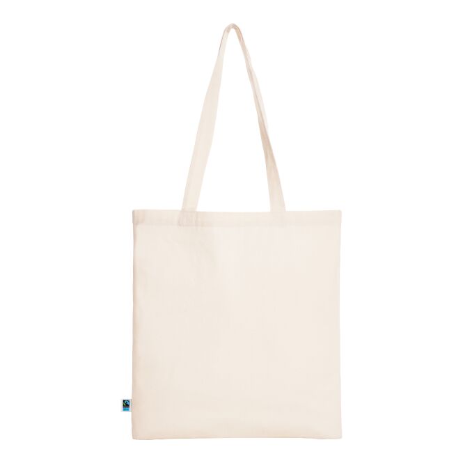 Werbeartikel Shopper FAIR mit Logodruck – Hellgrau – nachhaltige Baumwolltasche für Messen und Business