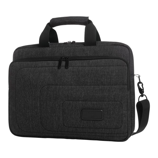 Werbeartikel Notebook-Tasche Frame mit Logodruck – schwarz-grau – gepolsterte Businesstasche für Firmen
