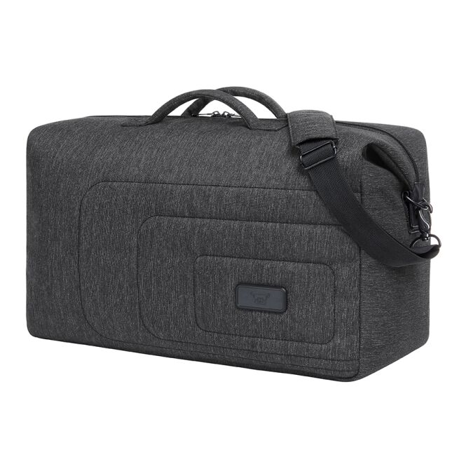 Werbeartikel Sport- und Reisetasche FRAME mit Logodruck – Schwarz-Grau – robuster Begleiter für Firmen und Messen