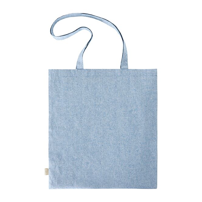 Kundengeschenk Shopper Halfar PLANET – blau – mit Logodruck aus pre-recycelter Baumwolle, ideal für den Firmenauftritt