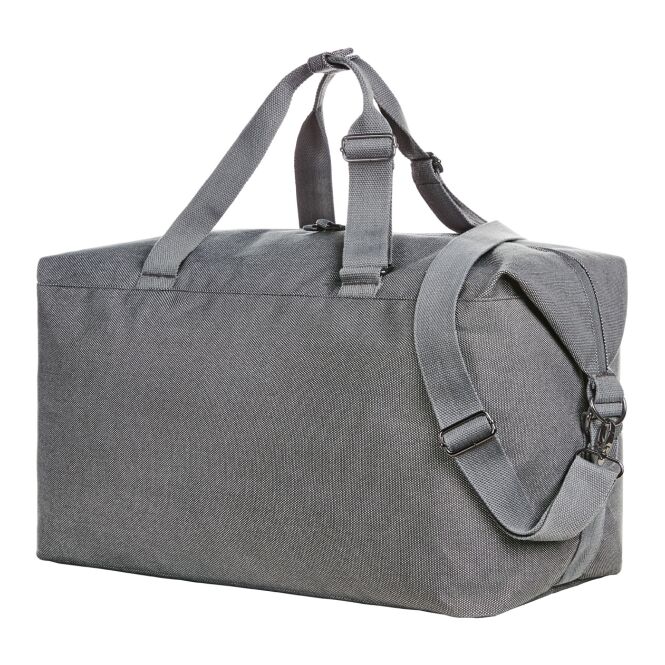 Werbeartikel Sporttasche LOOM mit Logodruck – Grau – geräumige Reisetasche mit gepolstertem Boden für Messen und Mitarbeiter