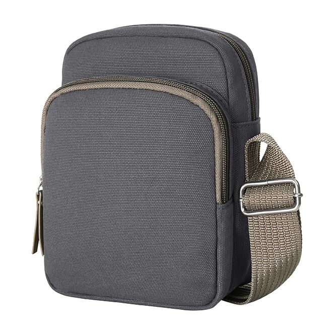 Werbeartikel CrossBag Country mit Logodruck – Anthrazit – moderne Umhängetasche mit Reißverschlussfächern für Business und Events