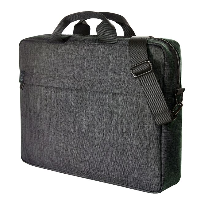 Mitarbeitergeschenk Tasche HALFAR EUROPE – grau – mit Logodruck rPET-Obermaterial gepolstert nachhaltige Businesstasche für CSR