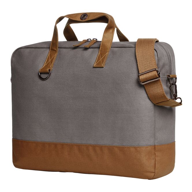 Werbeartikel Notebook-Tasche Life mit Logodruck – Grau-braun – gepolsterte Business-Tasche für Mitarbeiter