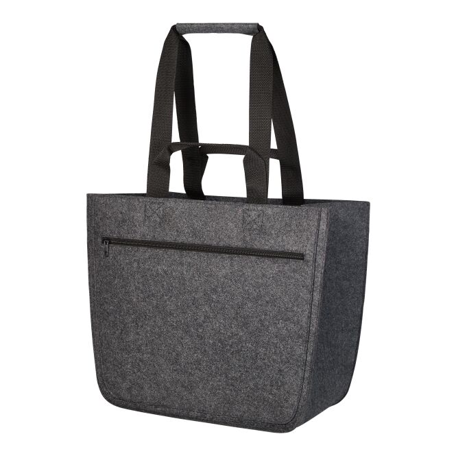Werbeartikel Filzshopper Softbasket mit Logostick – Anthrazit – geräumige Einkaufstasche aus recyceltem Filz für Messen und Firmen