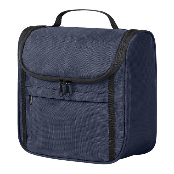 Mitarbeitergeschenk Kulturtasche Halfar FLEX – marineblau – mit Logodruck, nachhaltiger Kulturbeutel als modernes Necessaire für Events