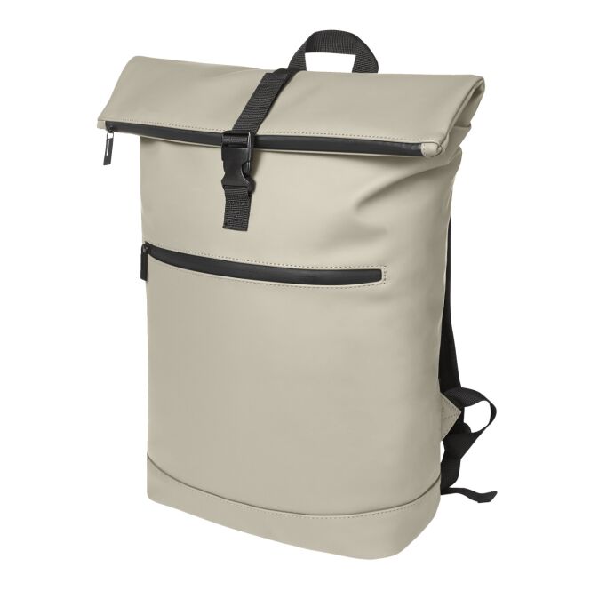 Mitarbeitergeschenk Laptop-Rucksack HALFAR PURE – beige – mit Logodruck gepolstertes Notebookfach perfekt für Firmenauftritt