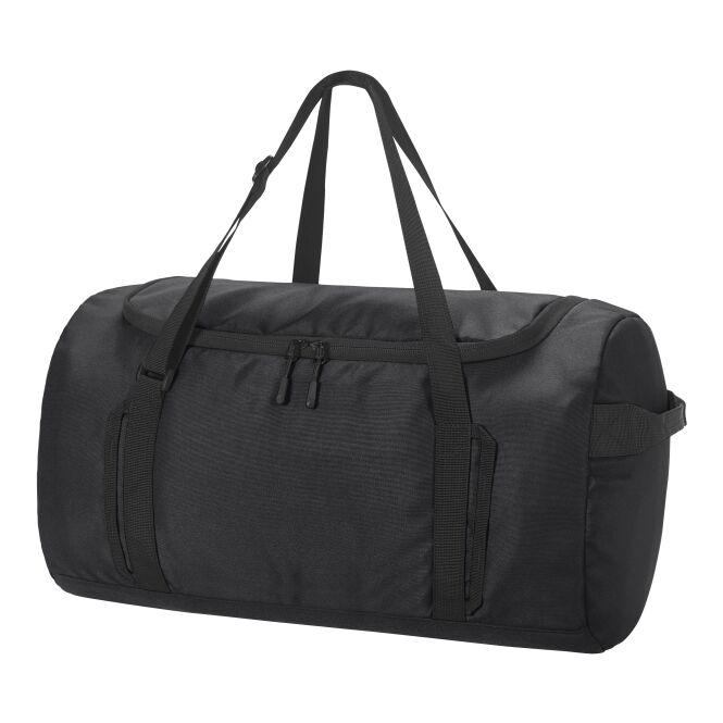 Werbeartikel Sport-Reisetasche LOOP mit Logodruck – Schwarz – geräumige Tragetasche für Firmen