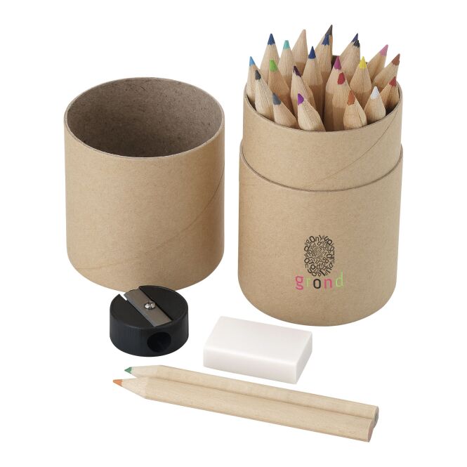 Werbeartikel 26-teiliges Buntstift-Set mit Express-Logodruck – Natur – Zeichenzubehör für Messen und Büro
