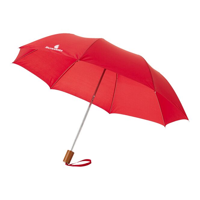 Werbeartikel 20 Zoll Taschenschirm mit Express-Logodruck – Rot – kompakter Regenschirm für Firmen