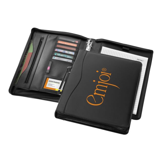 Firmengeschenk Ebony A4-Aktenmappe aus Lederimitat mit Express-Logodruck – Schwarz – professionelle Schreibmappe für Büro und Konferenz