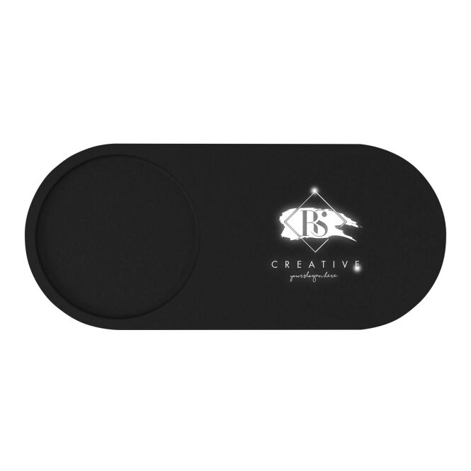 Firmengeschenk SCX.design W17 Ladepad mit Stifthalter mit Leuchtlogo – Holz-Schwarz – 10W Induktionsladestation für das moderne Büro