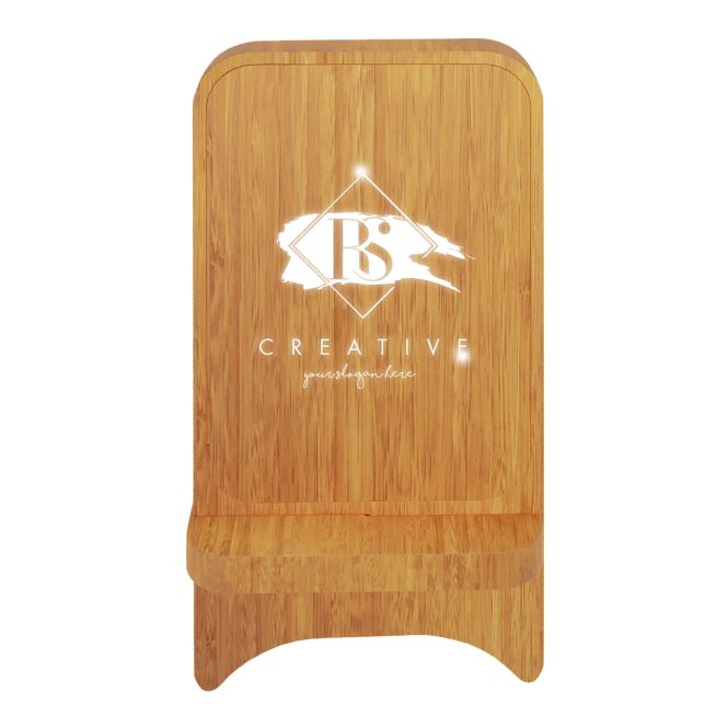 Premium-Werbegeschenk W26 10W Ladestation mit Leuchtlogo – Holz – kabelloses Ladegerät für das Büro