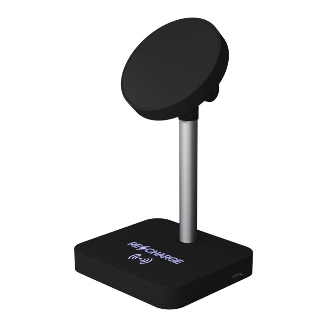 Firmengeschenk SCX.design W22 Wireless Ladegerät mit leuchtendem Logo – Schwarz – Induktions-Ladestation für Büros und Konferenzen