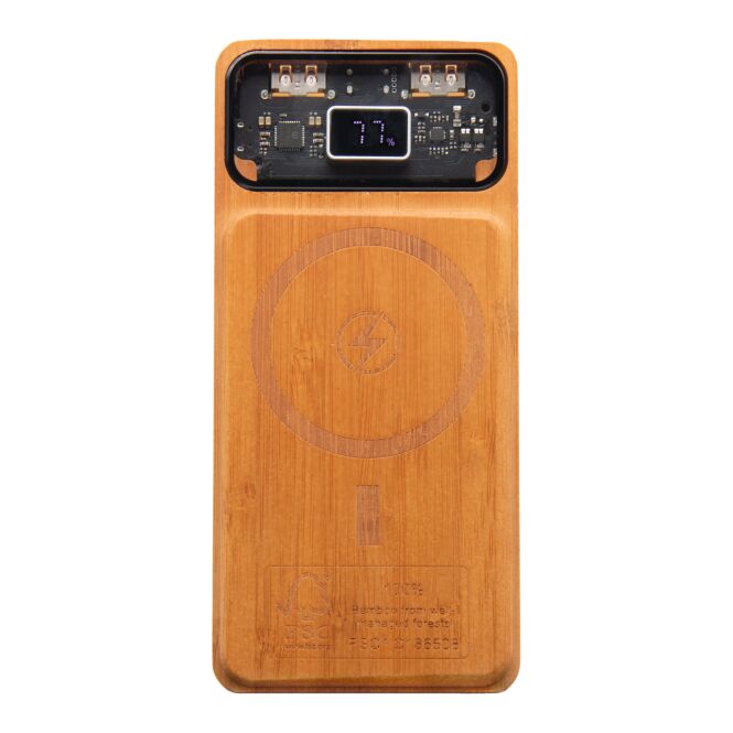 Firmengeschenk Powerbank SCX.design P48 – holz – lasergraviert 48h Express-Gravur 10.000 mAh 15W MagSafe nachhaltig für das Onboarding