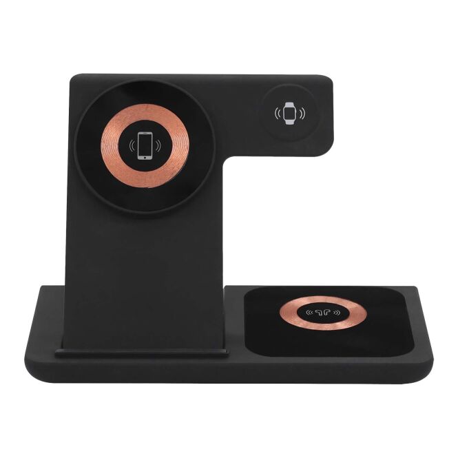 Firmengeschenk Wireless Charger SCX.design W38 MagStand – schwarz – mit Logo bedruckt 48h Express-Druck 4-in-1 für das Homeoffice