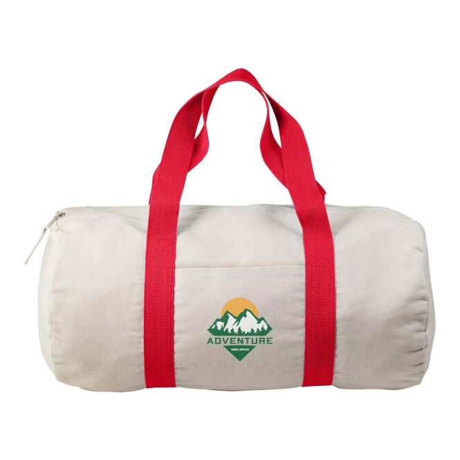 Mitarbeitergeschenk Sporttasche Citizen Green Magnum – rot – mit 48h Express-Logodruck aus 100% Baumwolle 50x25cm Reisetasche