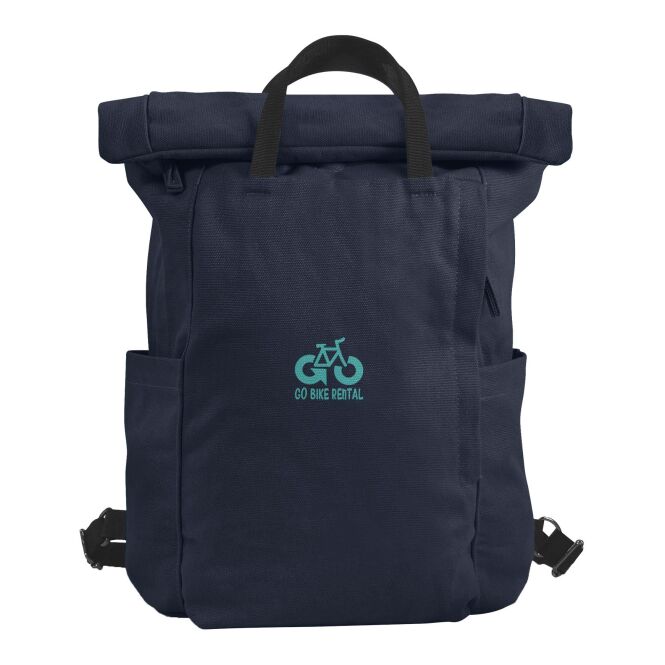 Mitarbeitergeschenk Rucksack Citizen Reway – tiefes blau – mit 48h Express-Logodruck 13-Zoll-Laptopfach aus recyceltem Canvas