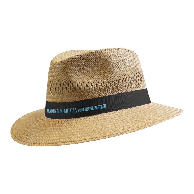 Firmengeschenk Panamahut Citizen Green Astaire – schwarz – mit 48h Express-Logodruck, Gr. 59, atmungsaktiver Kopfschutz
