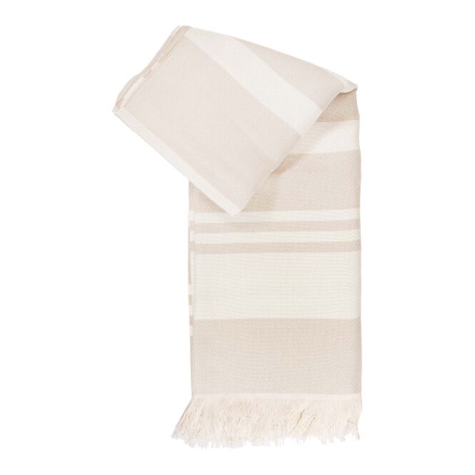 Firmengeschenk Hamamtuch Citizen Green Axeline – beige – mit 48h Express-Logodruck 100x170cm aus Bio-Baumwolle vielseitiges Strandtuch