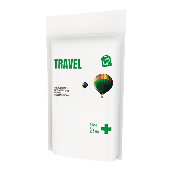 Mitarbeitergeschenk Erste-Hilfe-Set MyKit Reise – weiß – mit Logo bedruckt inkl. 12 Pflaster & Tupfer – für die Reiseapotheke