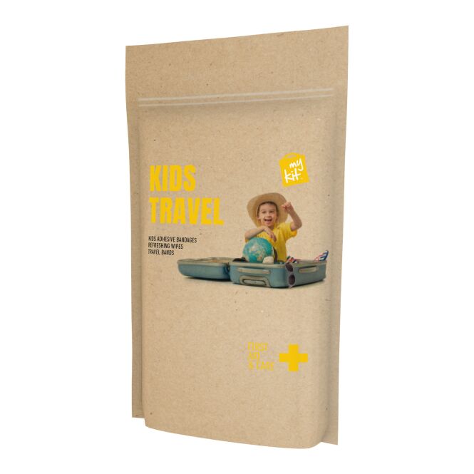 Mitarbeitergeschenk Erste-Hilfe-Set MyKit – kraftpapier – mit Werbedruck 12 Kinderpflaster 2 Erfrischungstücher 2 Bandagen als Erstversorger