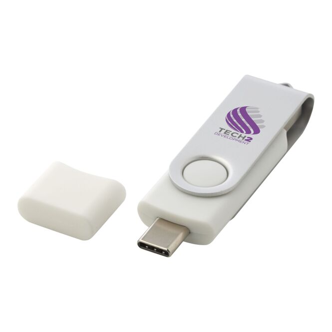 Werbeartikel OTG Rotate USB Typ-C Stick mit Express-Gravur – Weiss – kompakter Speicher für Firmen und Business