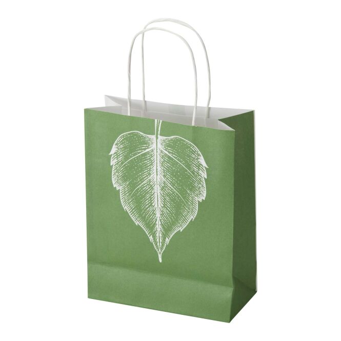 Streuartikel Papiertüte Kraftpapier – weiß – mit individuellem Logodruck 18x9x23 cm 120 g/m² nachhaltige elegante Geschenktüte für Messen