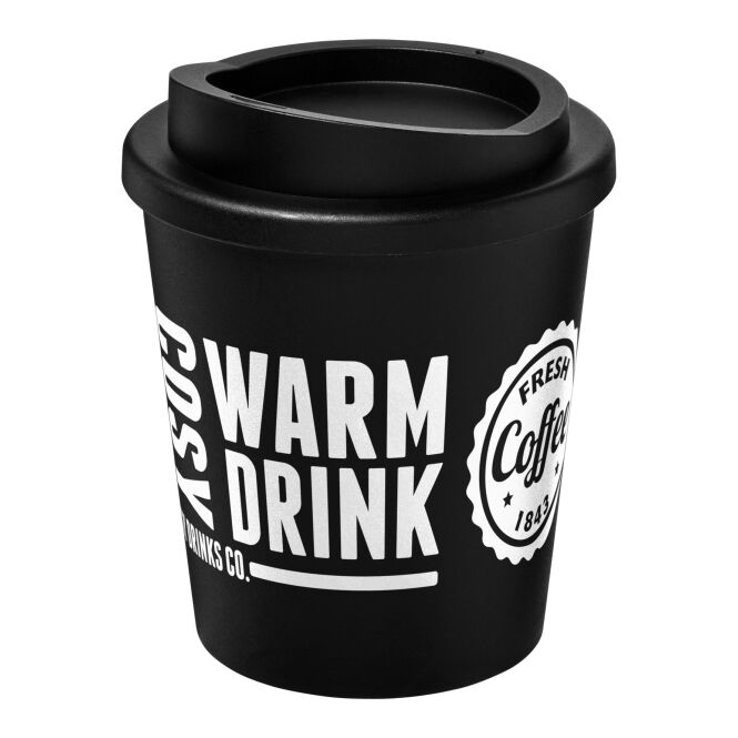 Firmengeschenk Americano Espresso 250 ml Isolierbecher mit Logodruck – Schwarz – doppelwandiger Kaffeebecher für Büro und Konferenz