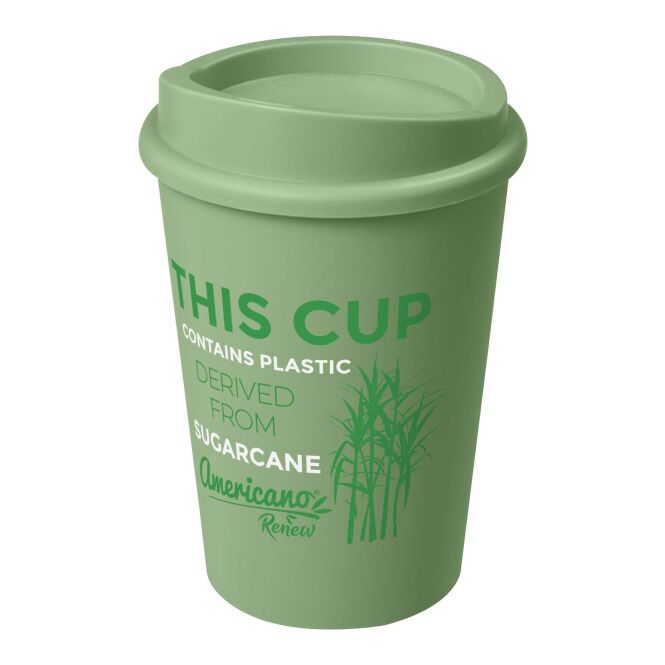Mitarbeitergeschenk Mehrwegbecher Americano® Switch Renew – seaglass green – mit Logo bedruckt 300ml aus 25% Zuckerrohr, UK-Made, nachhaltige
