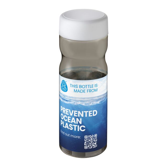Werbeartikel H2O Eco Base Sportflasche – kohle-weiss – mit Logo bedruckt 650 ml nachhaltig aus rPET auslaufsicher für Sportevents
