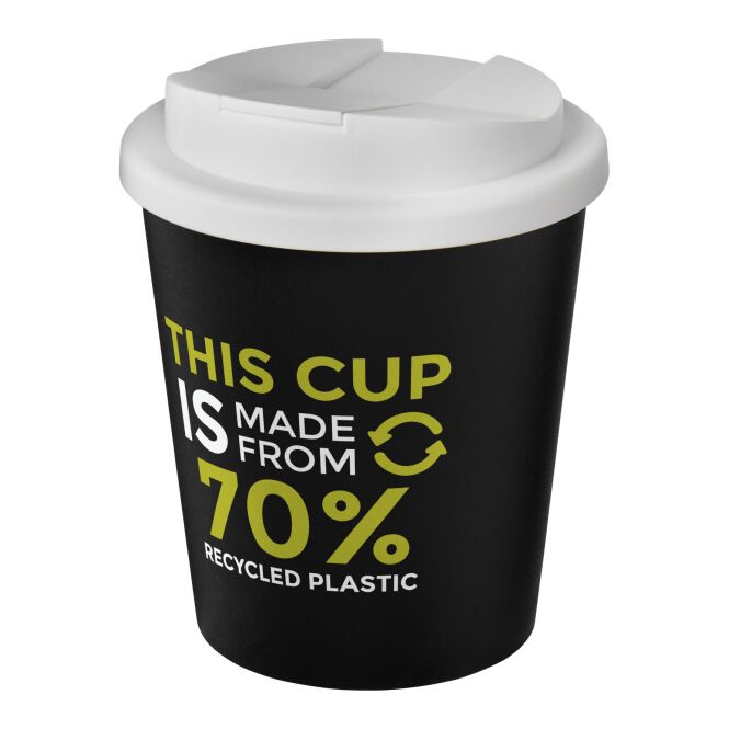 Werbeartikel Americano Espresso Eco mit Logodruck – Schwarz-Weiss – doppelwandiger Isolierbecher für Büro und Konferenzen