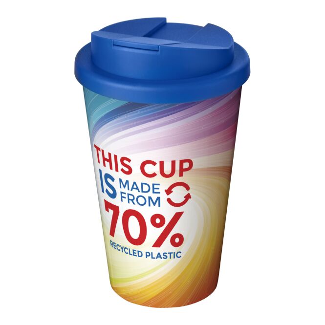 Mitarbeitergeschenk Trinkbecher Brite-Americano® Eco – mittelblau – mit Logo bedruckt 350ml 70% recycelt UK nachhaltige Mehrwegflasche