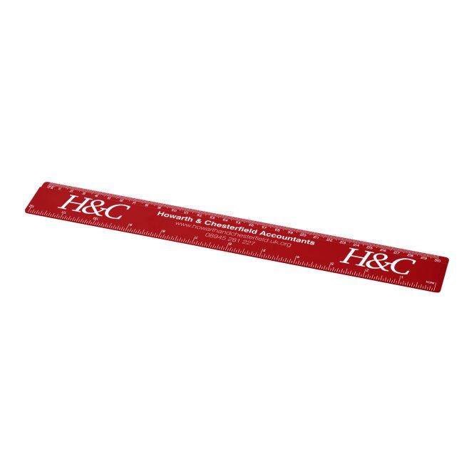 Werbeartikel Renzo 30 cm Lineal mit Logodruck – Rot – stabiles Messwerkzeug für Büro und Schule