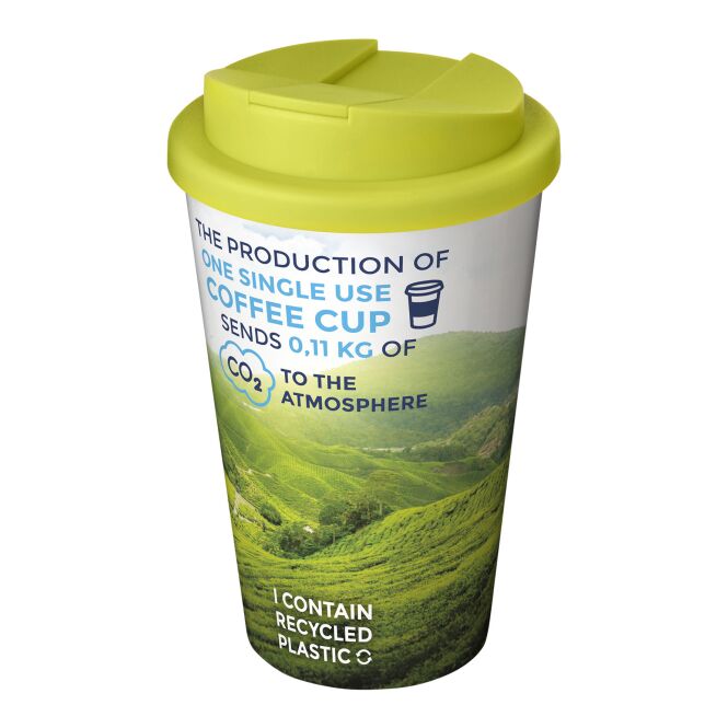 Werbeartikel Brite-Americano 350 ml Isolierbecher mit Logodruck – Weiss-limone – doppelwandiger Trinkbecher für Büro und Konferenzen