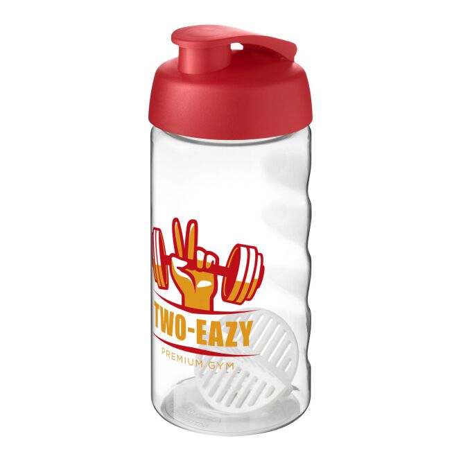 Gastro-Werbemittel Shaker H2O Active Bop – rot-weiss – mit Logodruck 500 ml nachhaltige Sportflasche als praktischer Protein-Mixer für Fitnessstudios