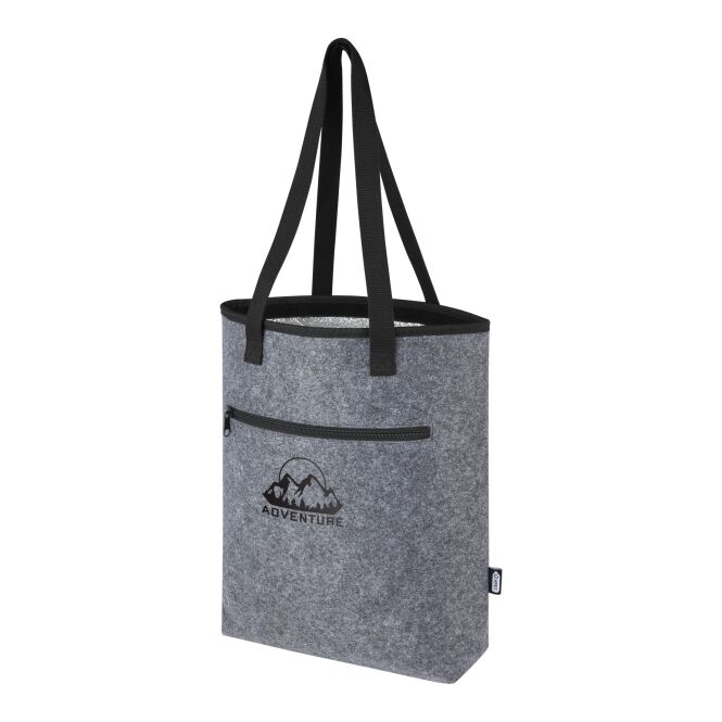 Werbeartikel Felta Kühltragetasche mit Express-Logodruck – Mittelgrau – isolierte Kühltasche aus recyceltem Filz für Firmen und Events