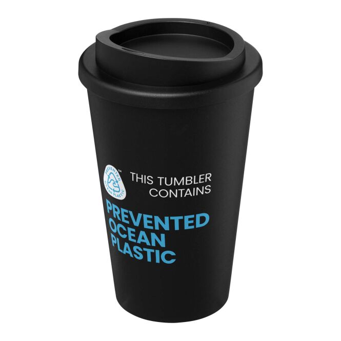 Firmengeschenk Americano® POP Thermobecher – schwarz – mit Logo bedruckt 350 ml nachhaltiger Mehrwegbecher für das Büro