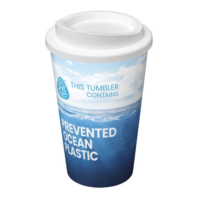 Werbeartikel Brite-Americano® POP Thermobecher – weiss – mit Logo bedruckt 350 ml nachhaltiger Mehrwegbecher für das Büro